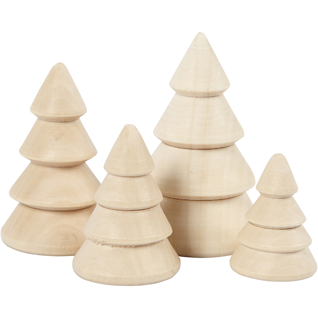 Caius Bijdrager Beginner Mini houten kerstboompjes 33 tot 63mm 4 stuks - creaknutselen.nl