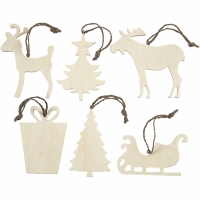 Blank houten kerst ornamenten assorti 7-9cm - 90 stuks