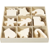 Groepen set houten kerst ornamenten 9-11cm - 90 stuks