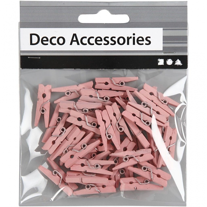 Houten mini wasknijpers roze 25x3mm 36 stuks