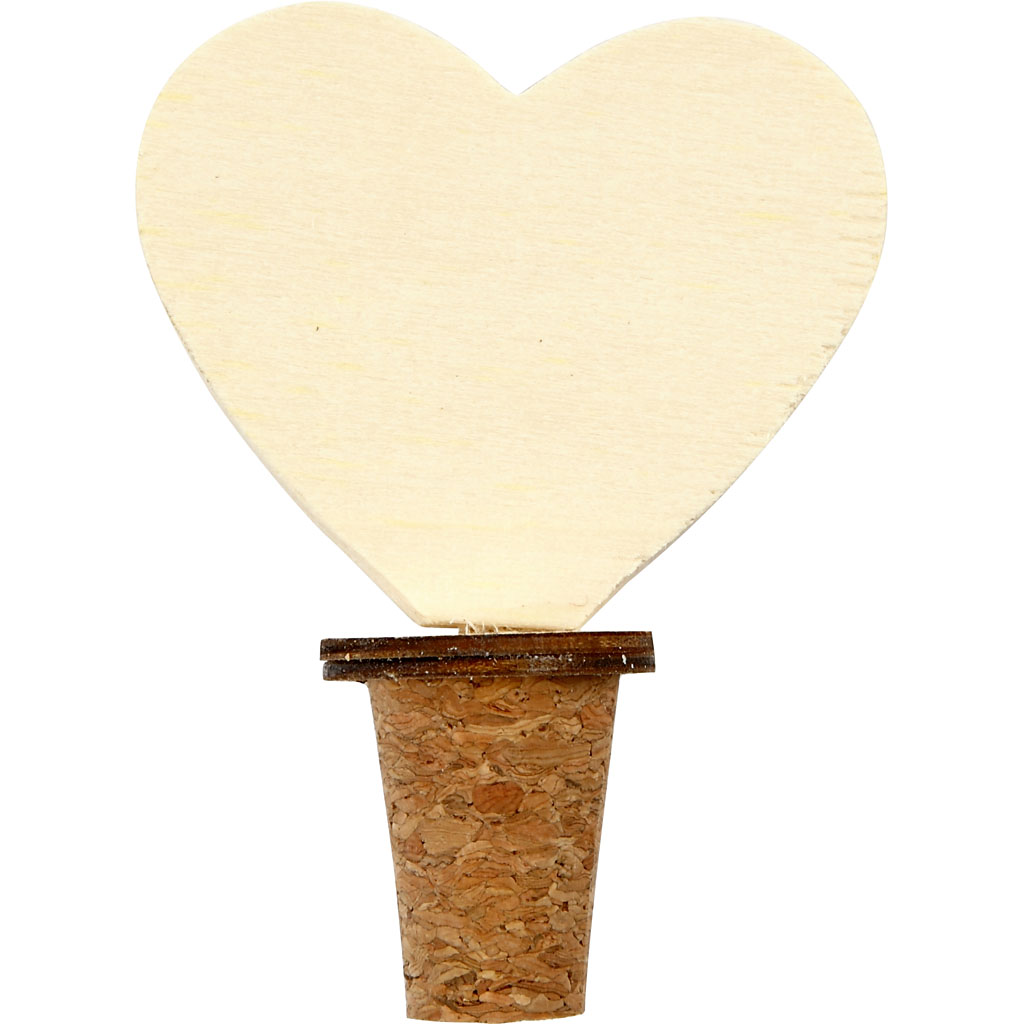Flessenstopper houten hart met kurk 9cm - 12 stuks