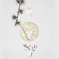 Dubbele houten kerst hangers assorti 7cm - set 4 stuks