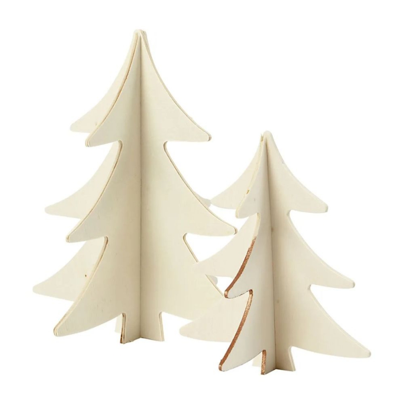 Blank houten 3D kerstbomen 13+18cm - set 2 stuks