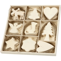 Kerstdecoratie hout met touw 7-8 cm 72 stuks