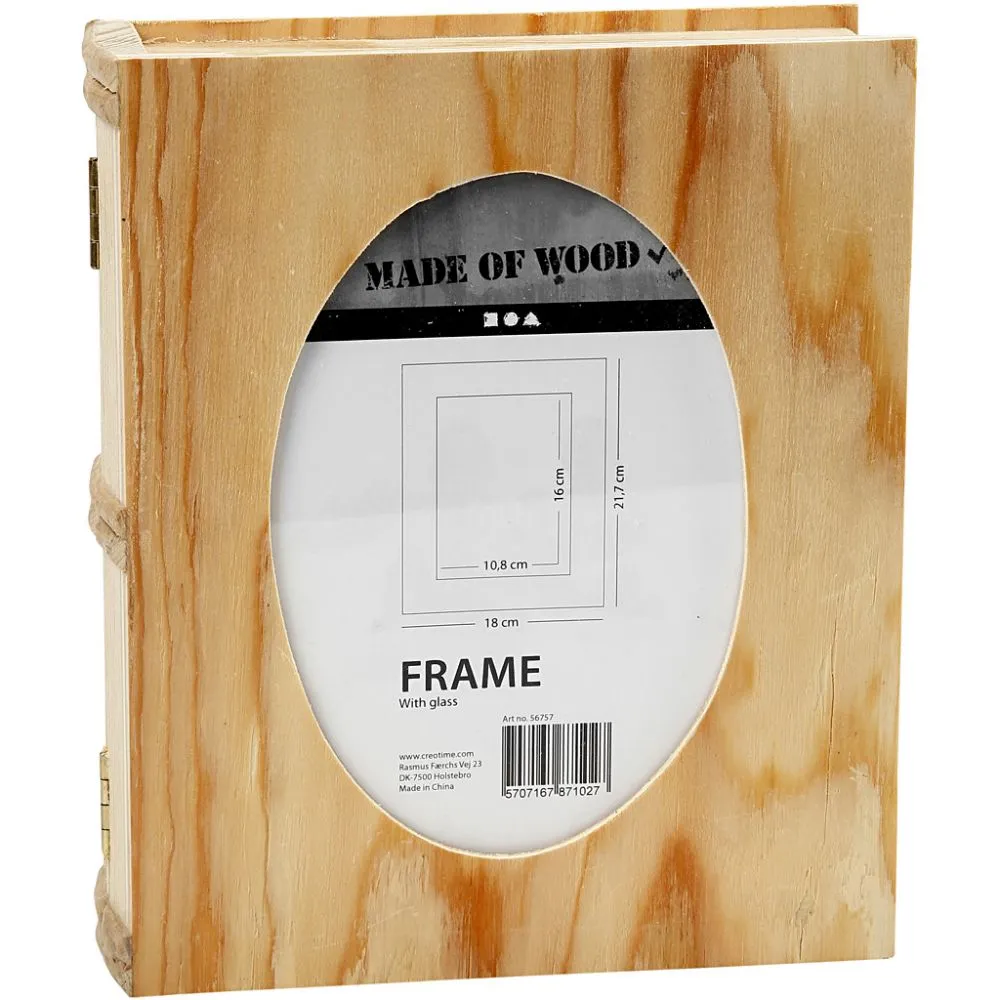 Houten scharnier doos boek vorm met frame 21,7x18cm - 1 stuk
