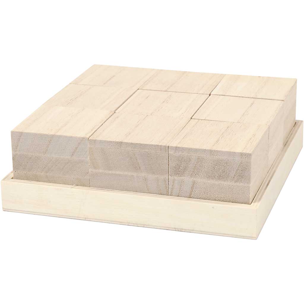 Blanco kleine houten blokjes met blad 4x4cm - 9 stuks