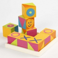 Blanco kleine houten blokjes met blad 4x4cm - 9 stuks