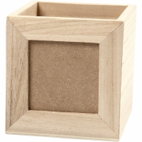 Houten blanco pennenbakje met fotolijstje 10x10x10cm