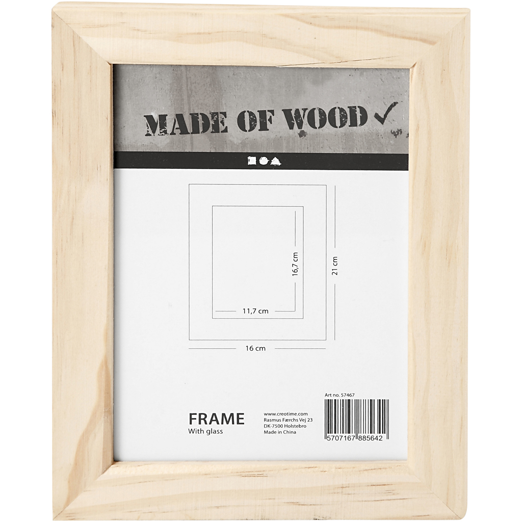 Blank grenen houten DIY fotolijst met glas 21x16cm - 1 stuk