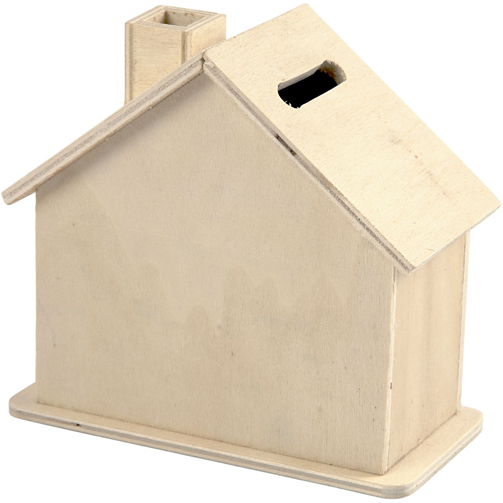 Blank houten huisje spaarpot 10x10x5,4cm - 1 stuk -