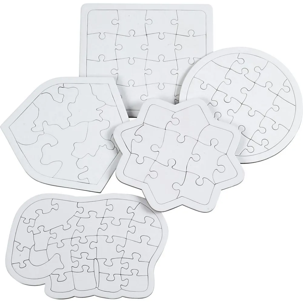 Blanco witte puzzels voor inkleuren diverse vormen - 10 stuks