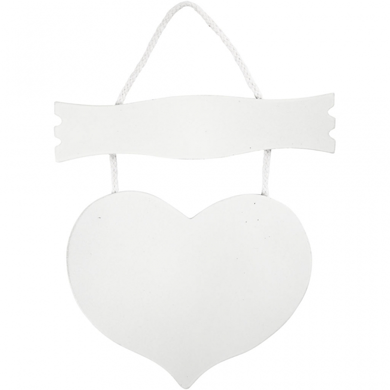 Wit houten hart met bordje 28x19cm - 1 stuk