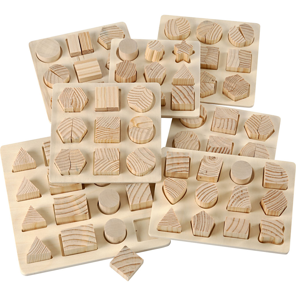 Houten blanke blokken puzzels 12,5cm en 19,5cm - 7 stuks