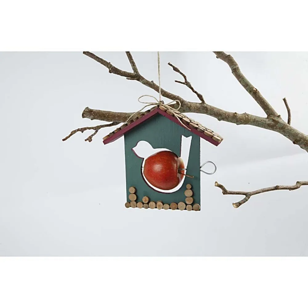 Houten vogel voederhuisje voor appels 19x21cm - 1 stuk