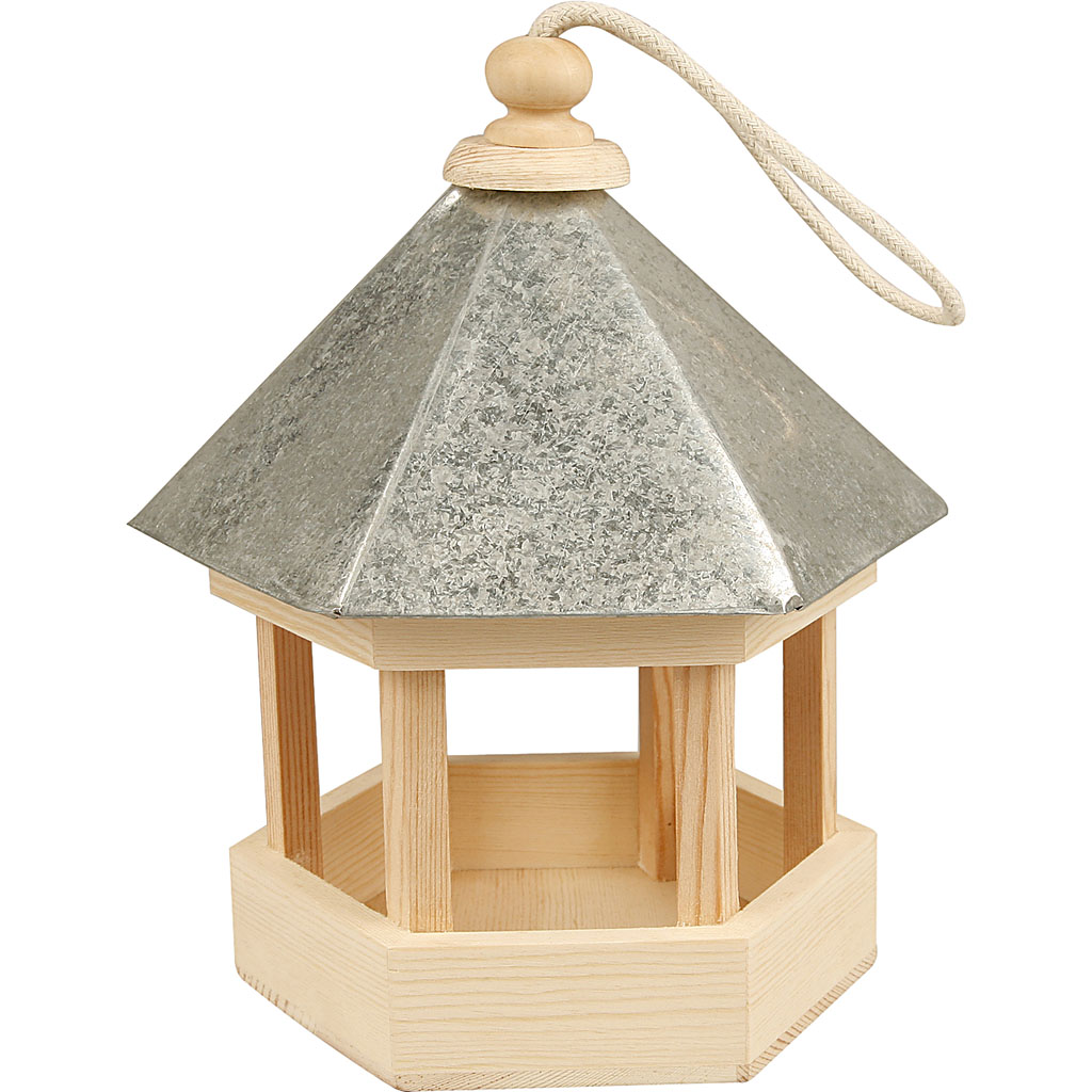 Grenen houten vogel voederhuis zinken dak 22x18cm - 1 stuk