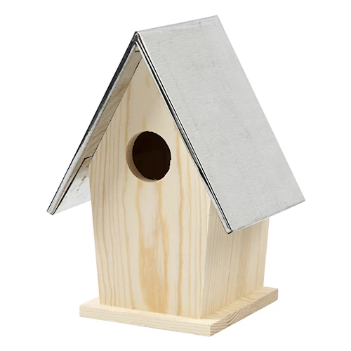 Vogelhuis hout met zinken dak 19x13.5cm - 1 stuk