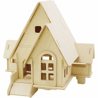 Houten 3D huis 22.5x16x17.5cm - 1 set zelfbouwpakket