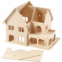 Houten 3D huis 22.5x16x17.5cm - 1 zelfbouwpakket