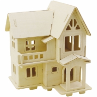 Houten 3D huis 15.8x17.5x19.5cm - 1 set zelfbouwpakket