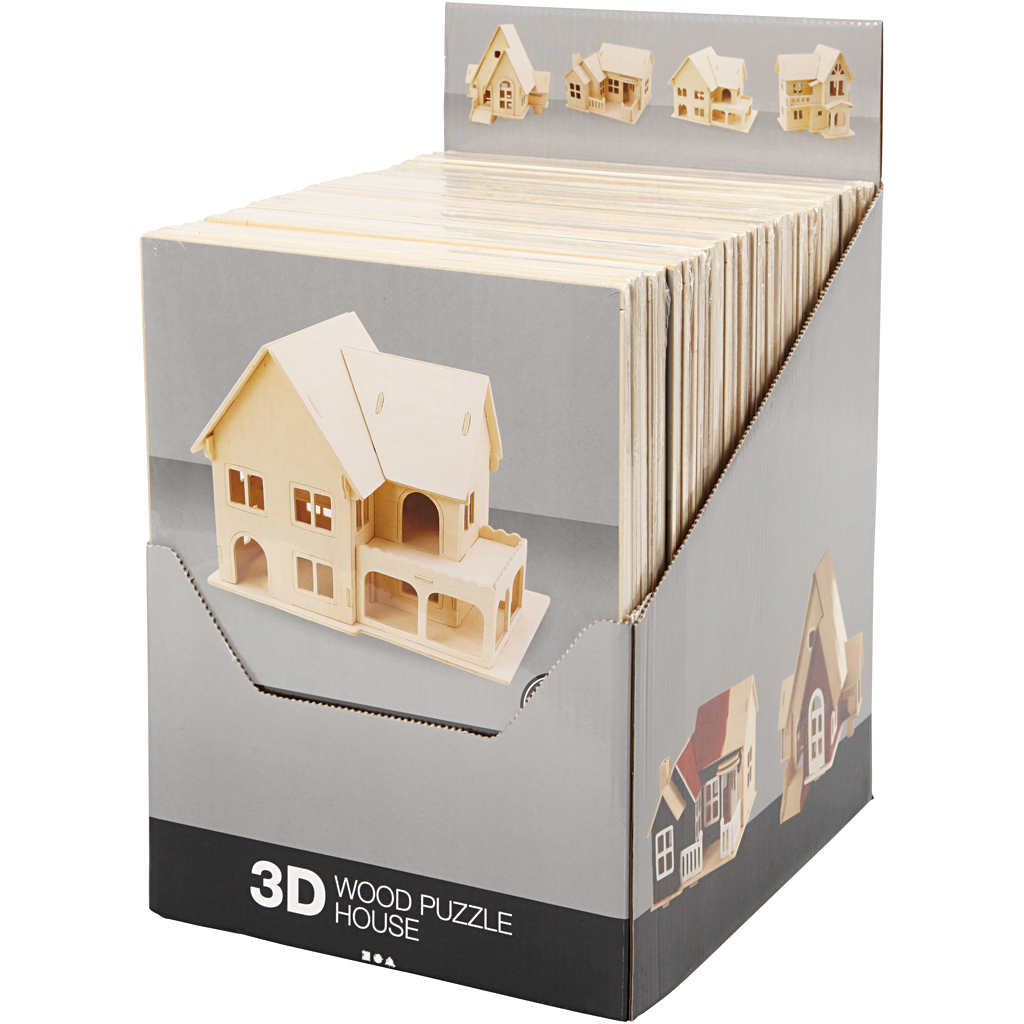Nodig hebben verhaal Observeer Workshop Bouwpakketten houten 3D huizen - 24 stuks - creaknutselen.nl