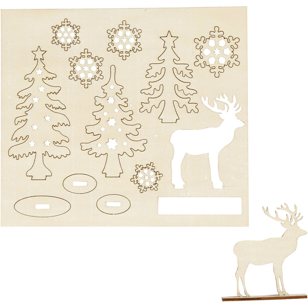 Bouwpakketje houten figuren kerst rendier - plaat 15,5 x17cm