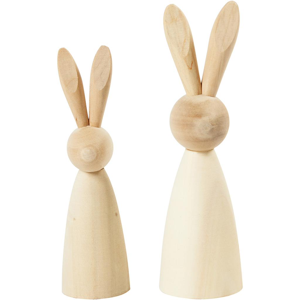 Blank houten konijntjes  12+14cm - set 2 stuks