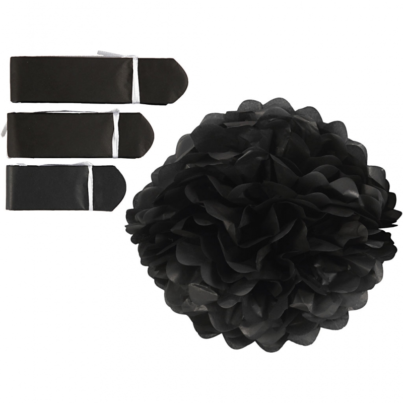 DIY grote tissue pompons zwart 20-24-30cm - 3 stuks