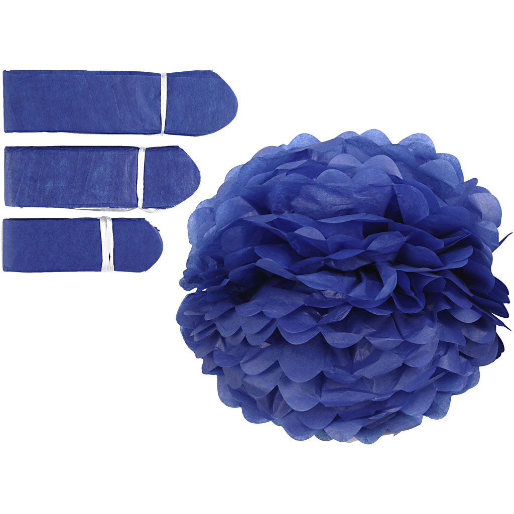 Tissue pompons donker blauw 20-24-30cm - 3 stuks