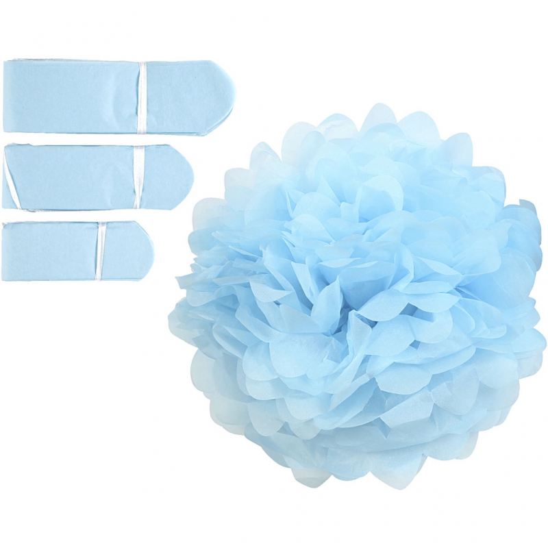 DIY grote tissue pompons blauw 20-24-30cm - 3 stuks