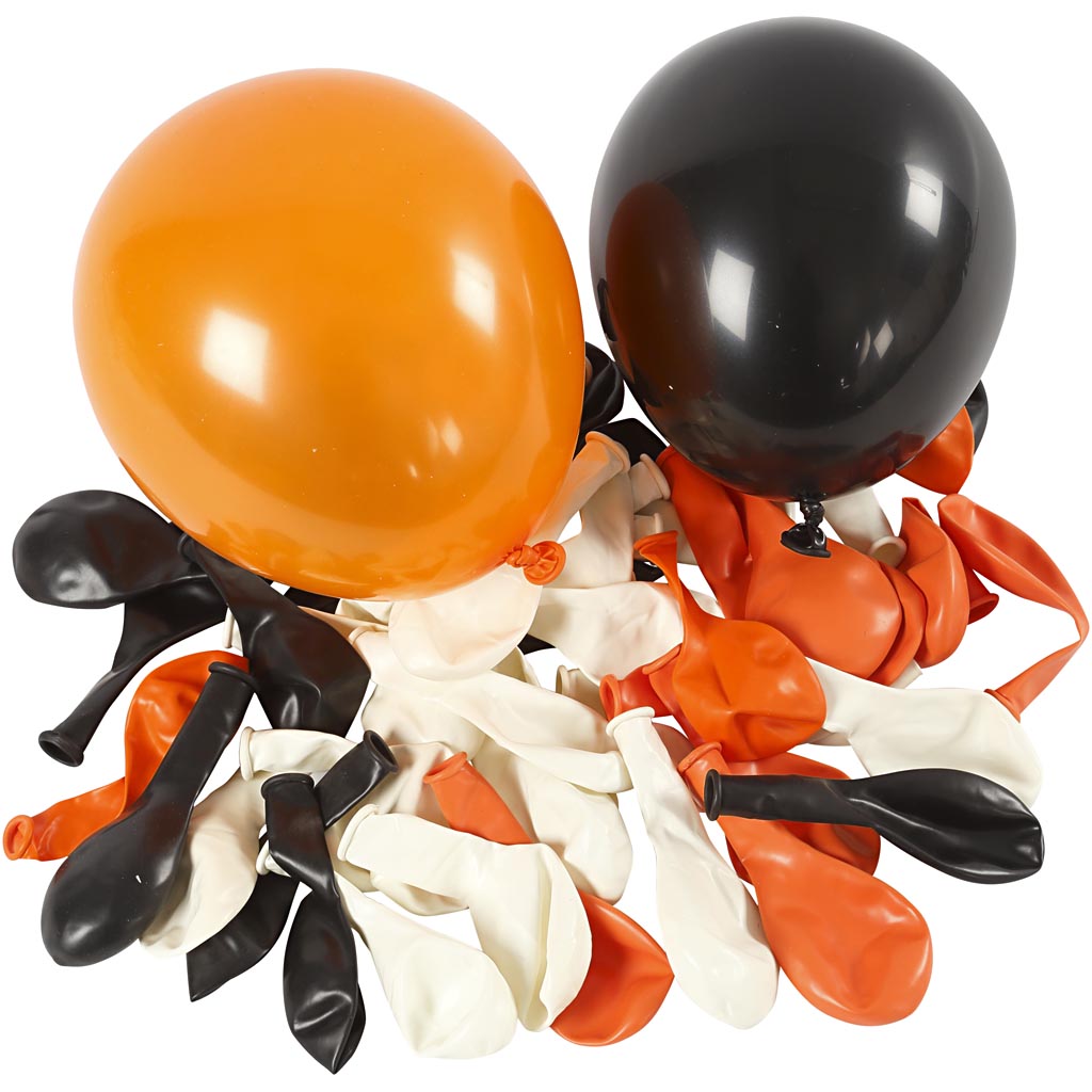 Ballonnen rond assortiment 23cm kleuren mix wit oranje zwart 100 stuks