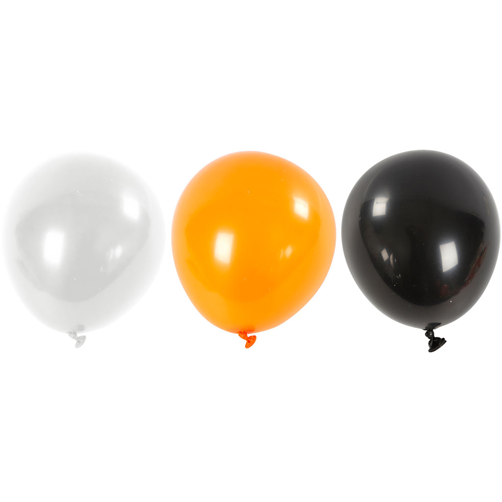 Ballonnen 23-26cm  wit oranje zwart assorti 10 stuks