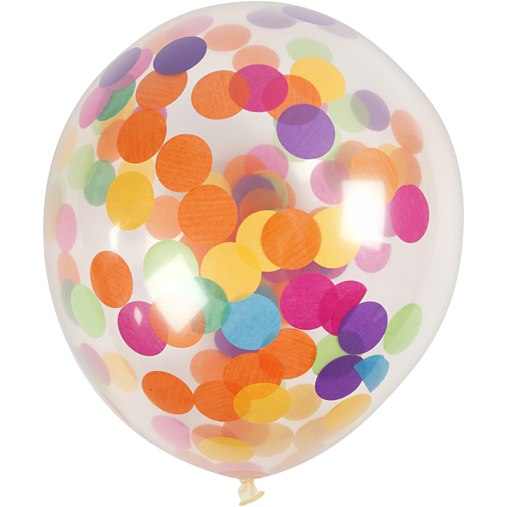 Ballonnen transparant met confetti 23cm 4 stuks