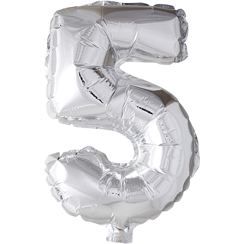 Folie ballon cijfer 5 zilver 41cm