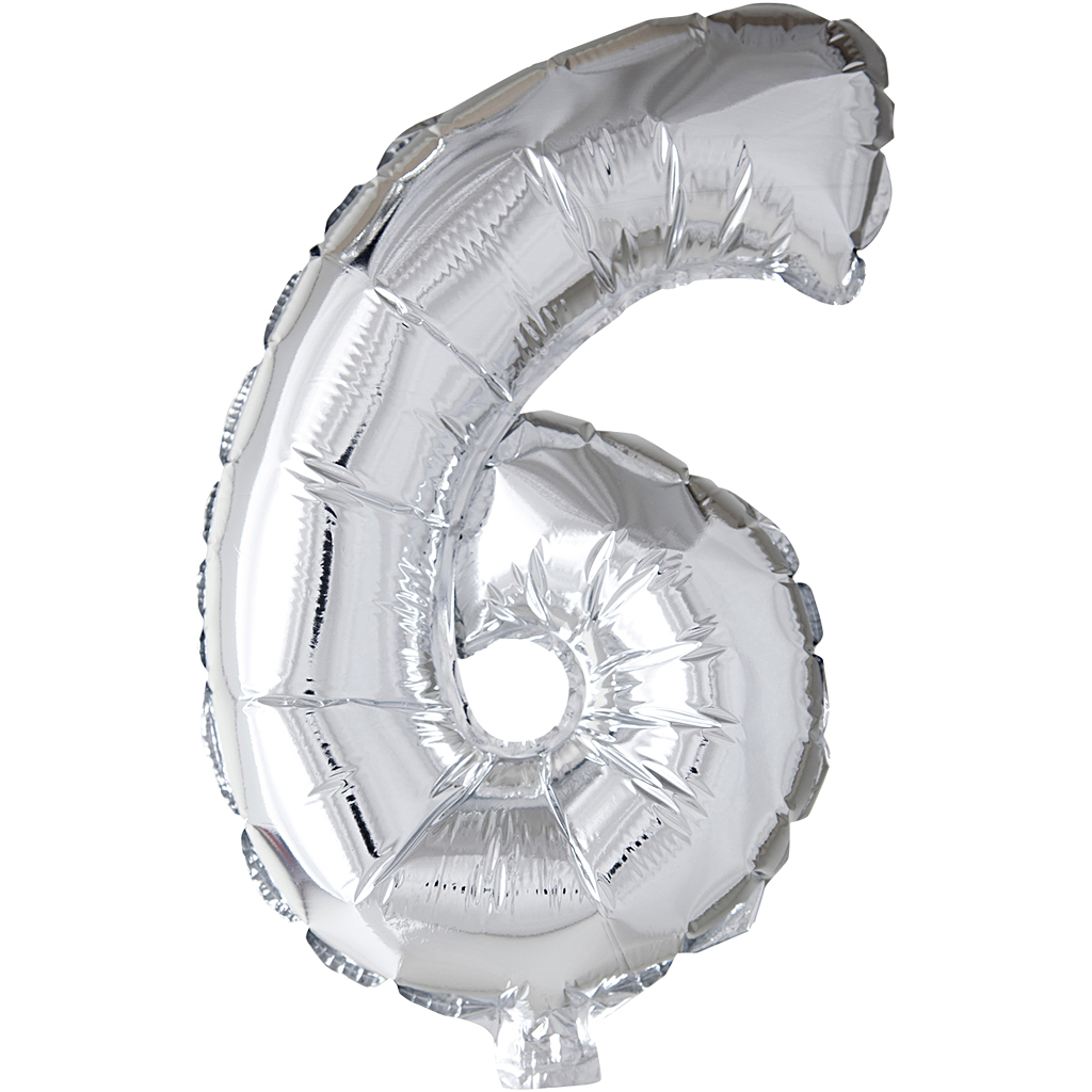 Folie ballon cijfer 6 zilver 41cm
