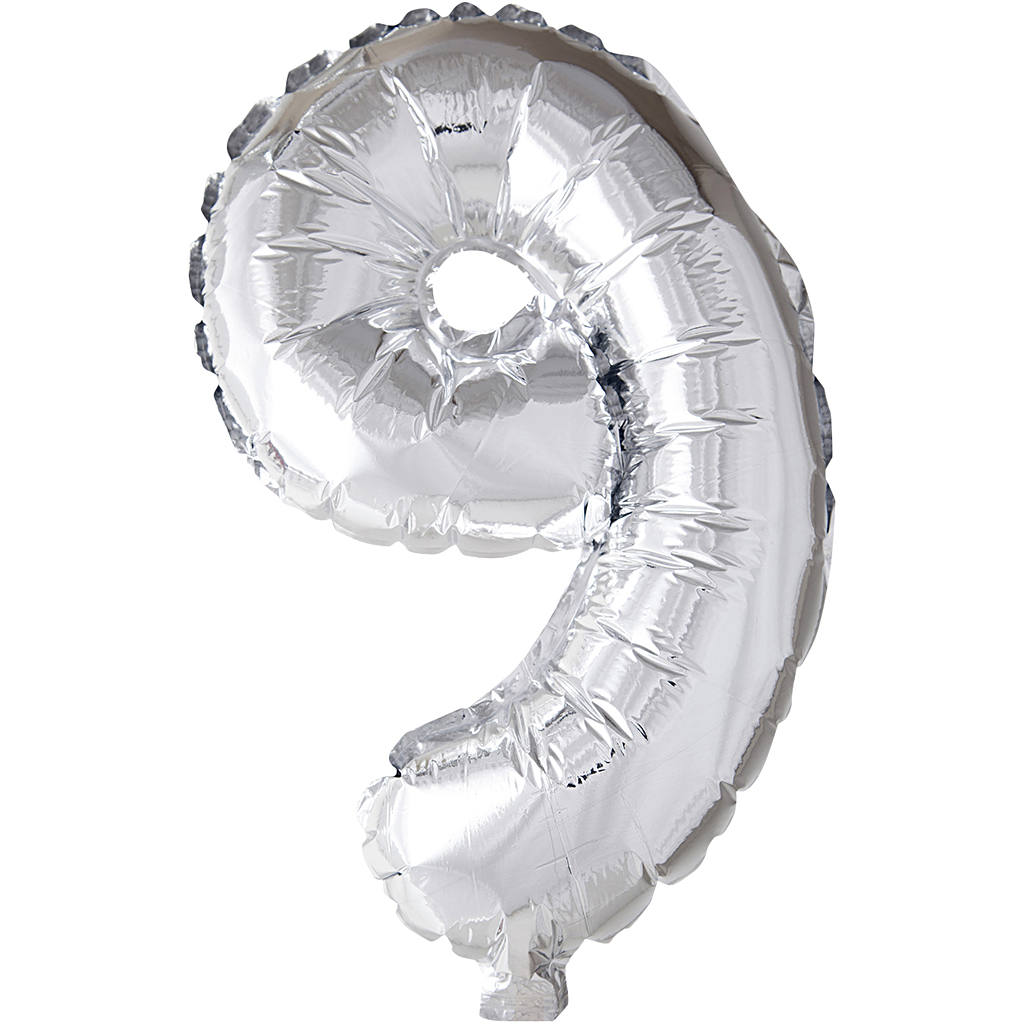 Folie ballon cijfer 9 zilver 41cm