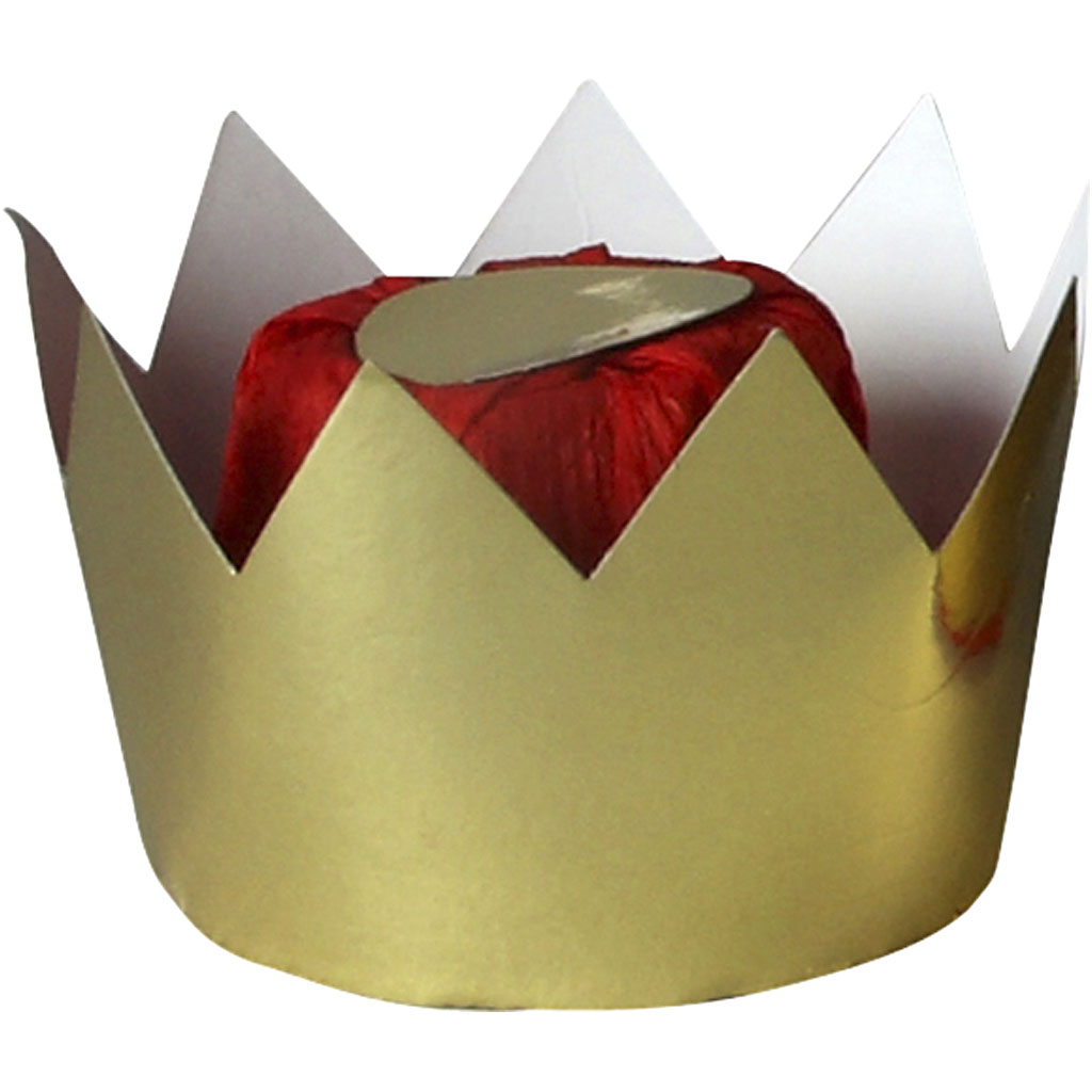 Kartonnen Koninginnen kroon klein goud rood 7x9cm 1 stuk