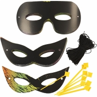 Kras maskers zwart met neon kleuren 18x7cm 4 stuks