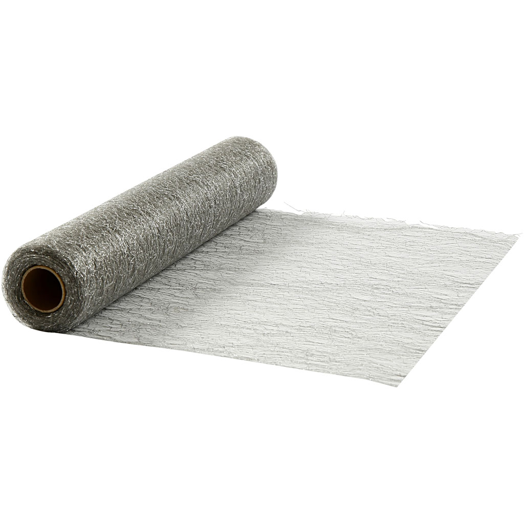 Web geweven net stof / tafelloper zilver 30cm - 10 meter