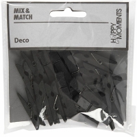 Houten mini wasknijpers zwart 35x7 mm 20 stuks