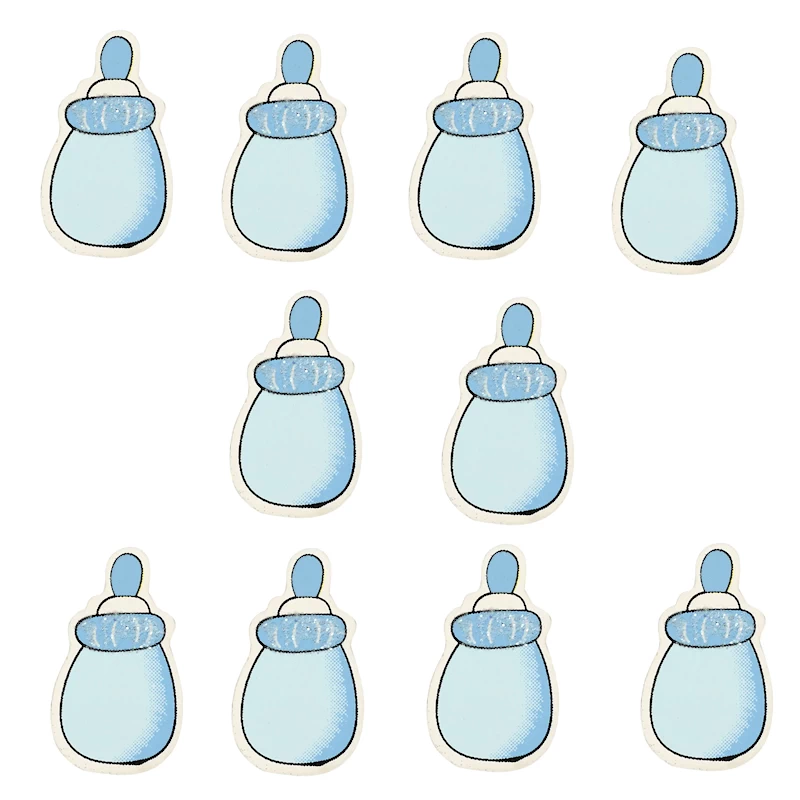Houten baby decoratie flesje blauw 24x35mm - 10 stuks