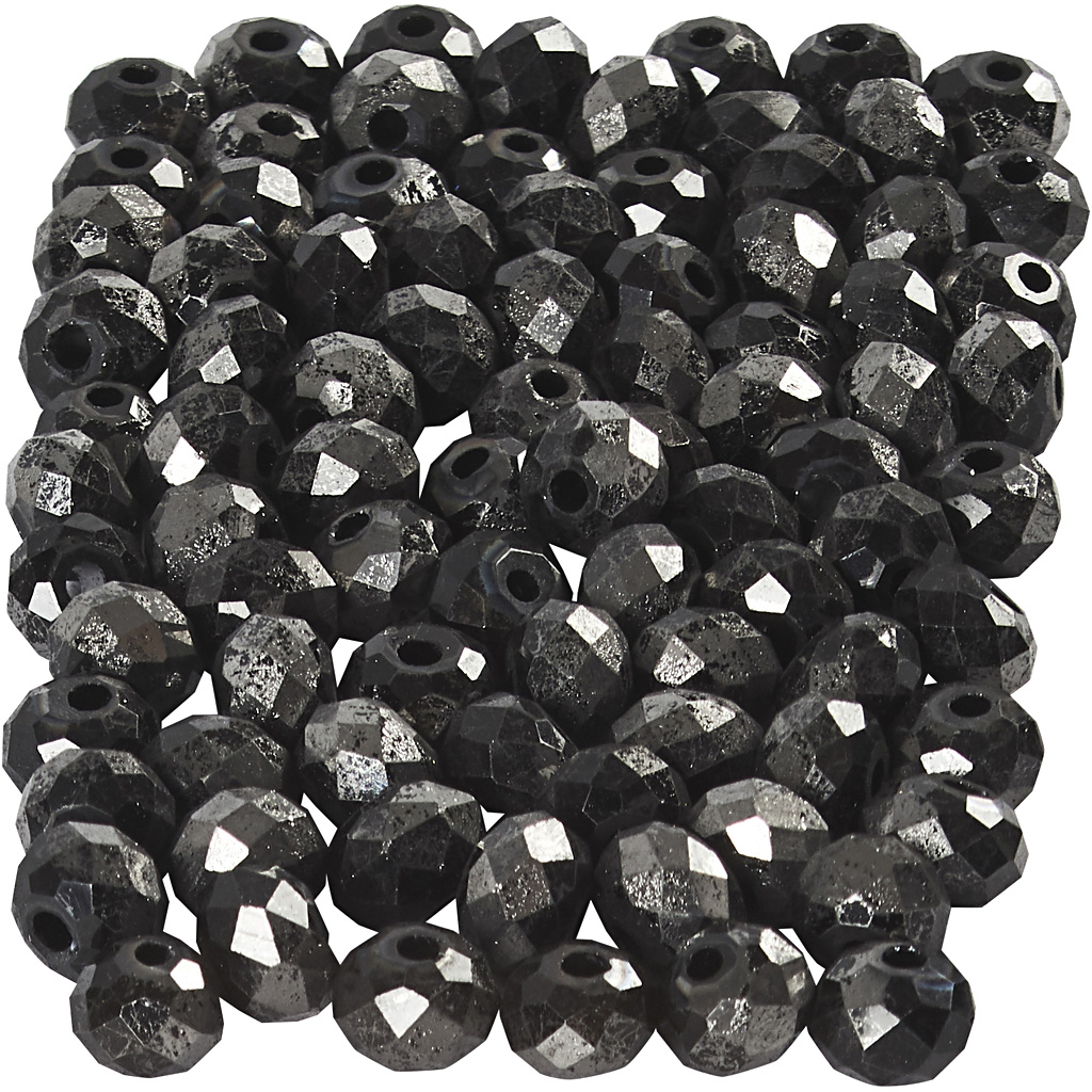 Facet kraaltjes kristalglas metallic zwart 3x4mm - streng 100 stuks