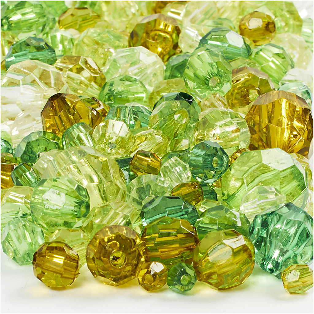 Facetkralen mix plastic afm 4-12 mm 250 gr groen 860 stuks