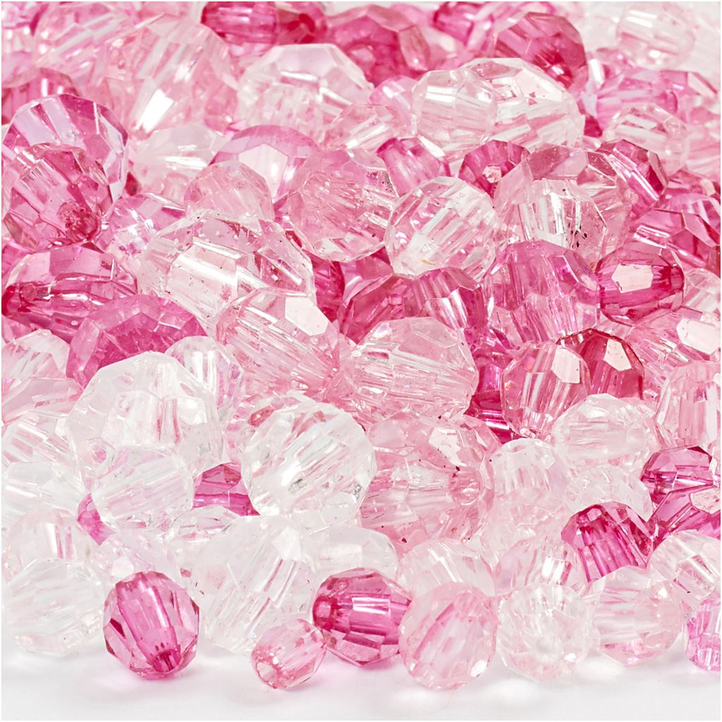 Facetkralen mix plastic afm 4-12 mm 250 gr roze 860 stuks