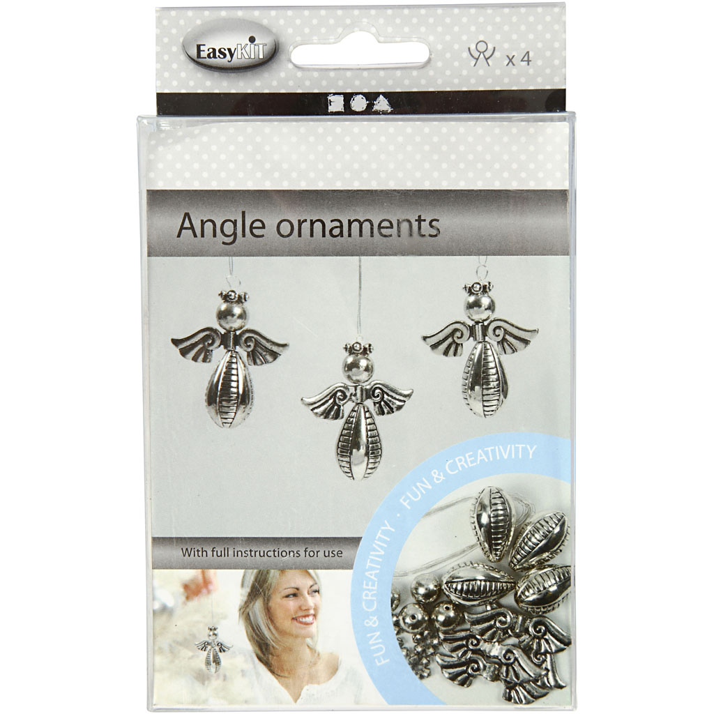 Knutselpakket engel ornamentjes hangertjes zilver 5.5cm - 4 stuks