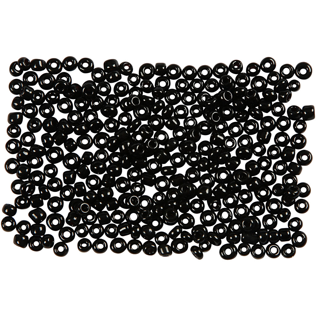 Rocailles glaskraaltjes d: 2 mm, gatgrootte 0,8 mm, 500 gr, zwart