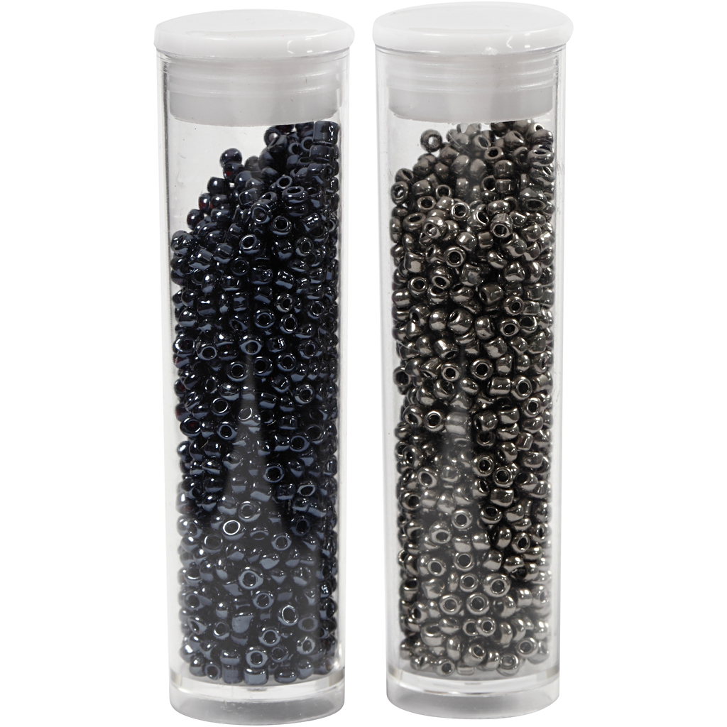 Glaskraaltjes rocailles metallic grijs zwart 15/0 - Ø1.7mm -  2 x 7 gram