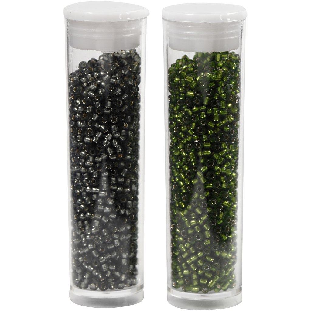 Glaskraaltjes rocailles groen mix 15/0 - Ø1.7mm - 2 x 7 gram