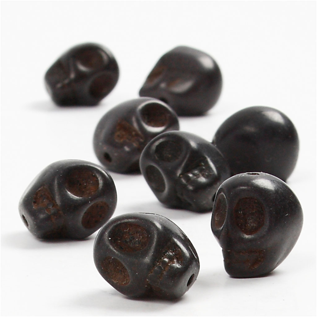 Howlite edelsteen kralen skull doodskopjes 12mm zwart - 32 stuks