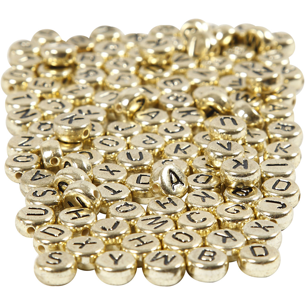 Letter kralen metallook goud 7mm - 1500 stuks