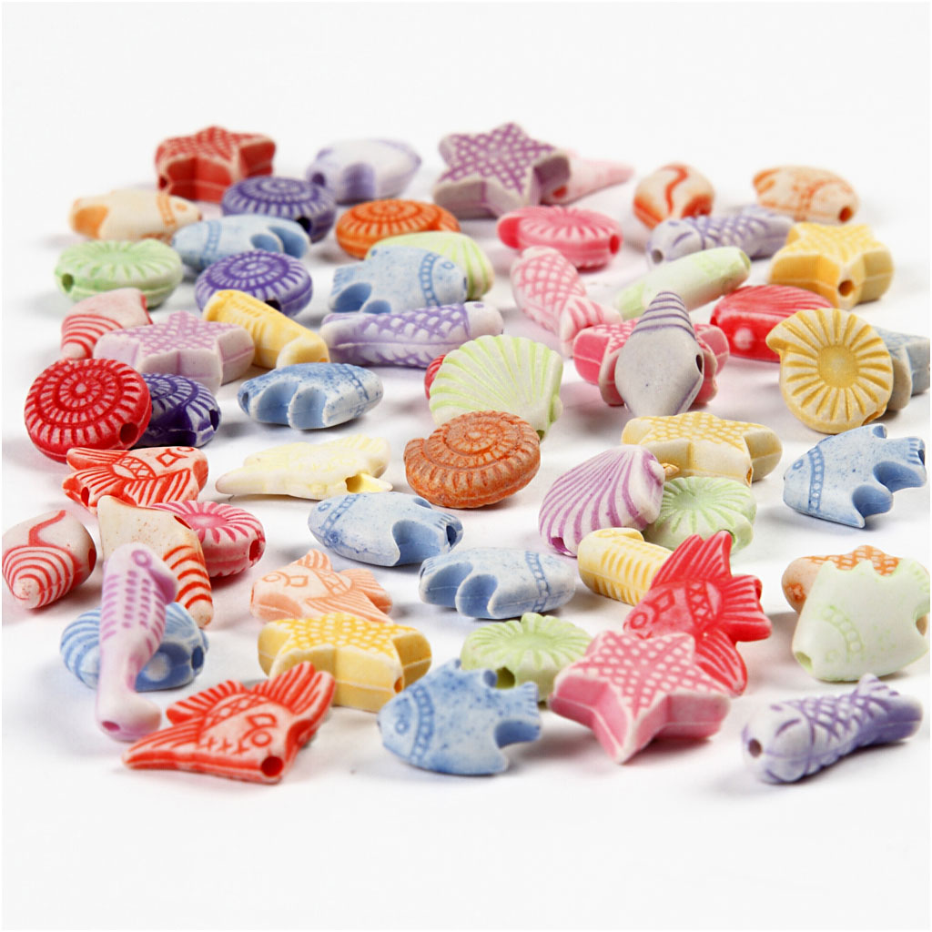 Kunststof kralen zeedieren schelpen pastel mix 9-12mm 380 stuks